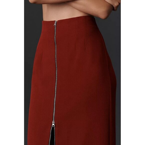 NWT Size M - Anthropologie Maeve Zip-Front Column Midi Skirt Red (NWT US$ 118) - Picture 7 of 16